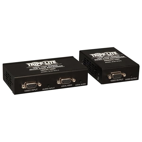Tripp Lite VGA & Audio Extender over Cat5/Cat6 - 1000ft, 1920x1440, EDID Copy (B130-101A-2) - High-Quality Black Transmitter & Receiver