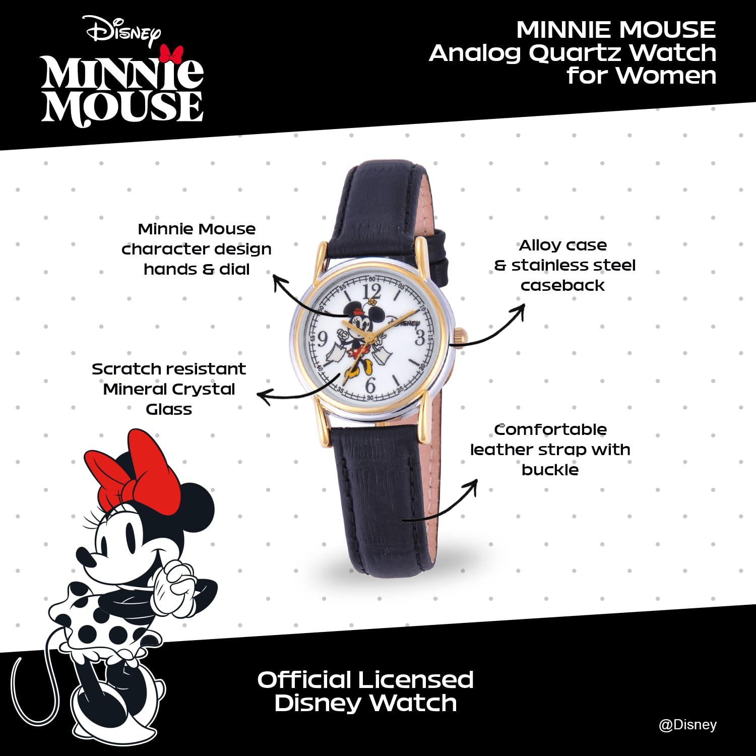 Disney Women's Cardiff Black Leather Strap Watch featuring Mickey Mouse Design - View 2 of 6
