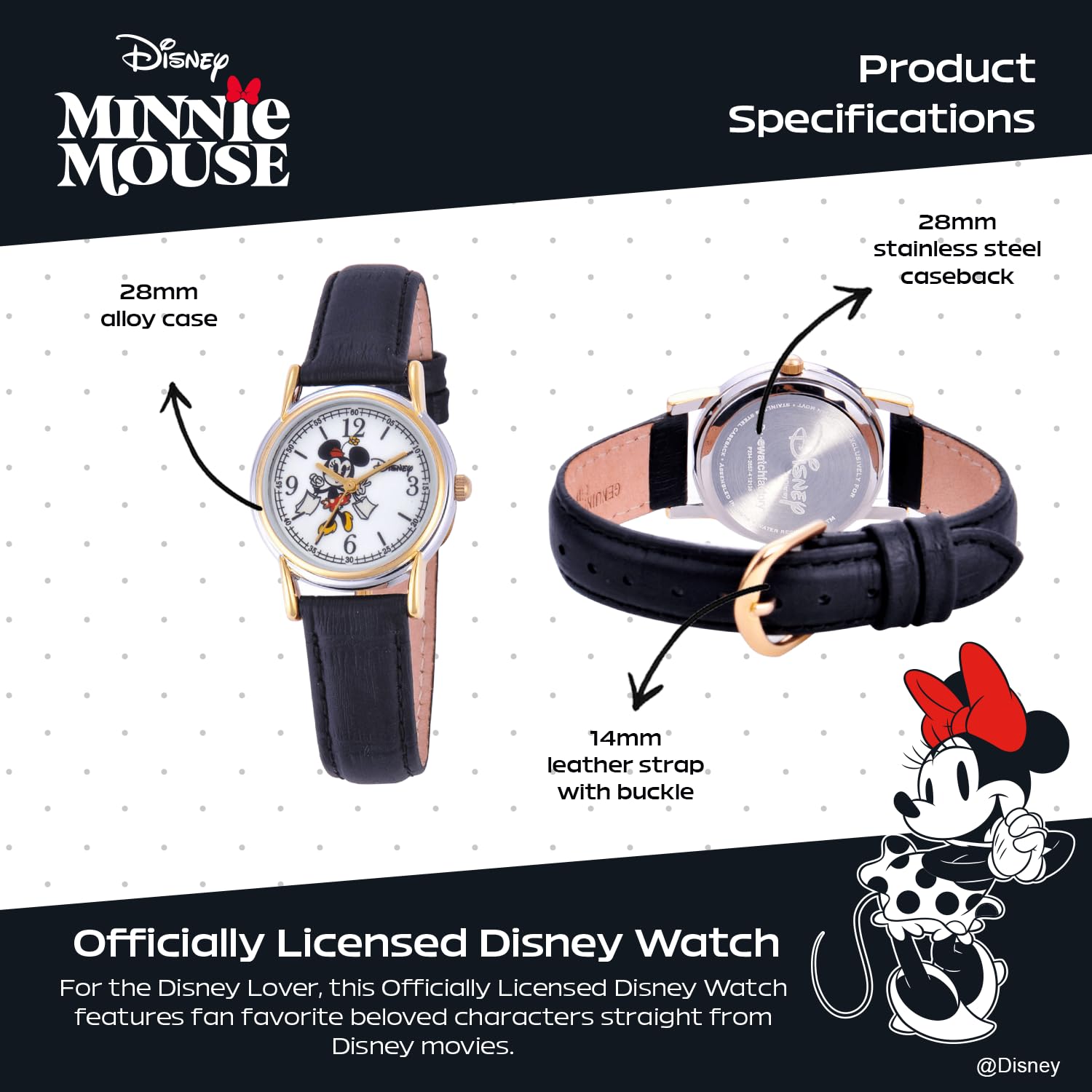 Disney Women's Cardiff Black Leather Strap Watch featuring Mickey Mouse Design - View 3 of 6