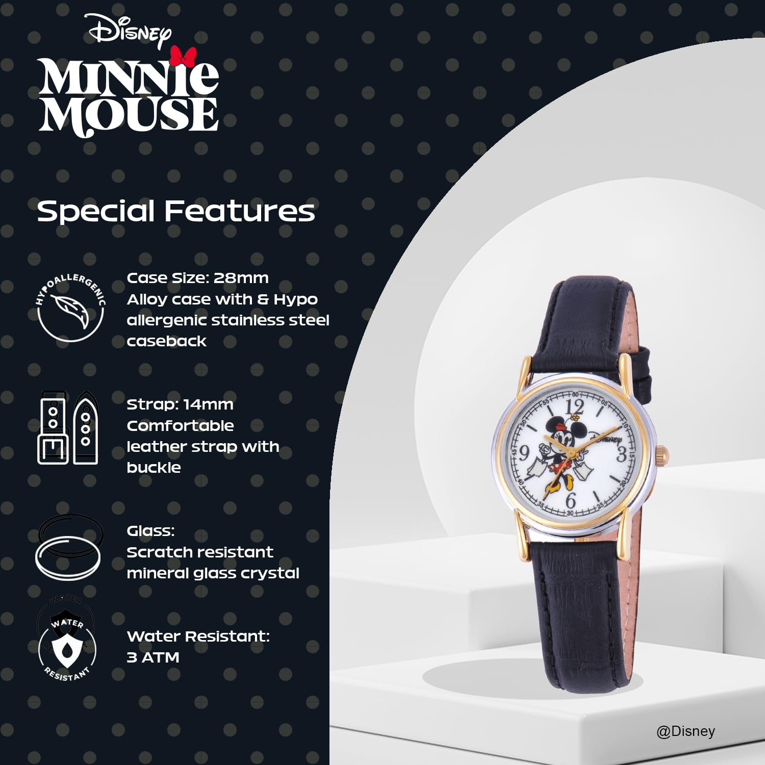 Disney Women's Cardiff Black Leather Strap Watch featuring Mickey Mouse Design - View 4 of 6