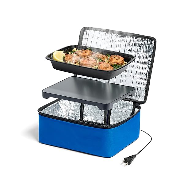 HOTLOGIC HOTLOGIC Mini Portable Electric Lunch Box - Easy Food Warmer for Home & Car | Cook, Reheat & Keep Food Warm - Blue (120V)