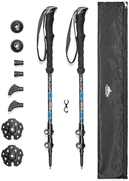 Cascade Mountain Tech Lightweight Cascade Mountain Tech Carbon Fiber Trekking Poles - Adjustable Hiking Sticks (Set of 2) in Blue