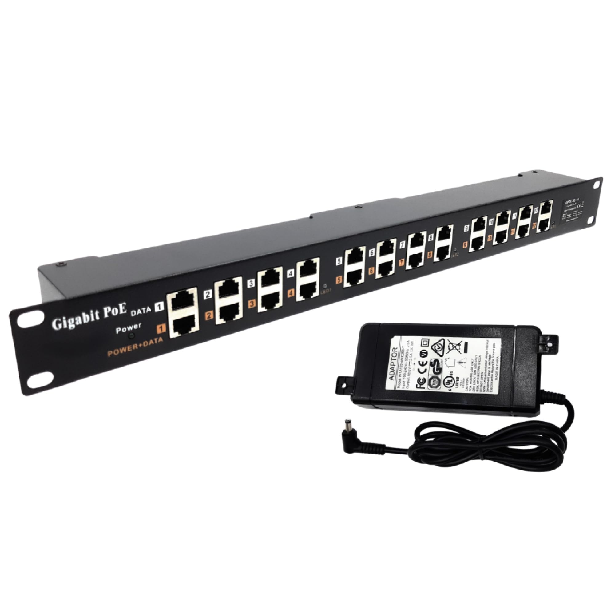 PoE Texas 12 Port Gigabit Data Passive Rack Mount Injector with 48V 120W Power Supply for VoIP Phone WiFi Access Point IP Camera