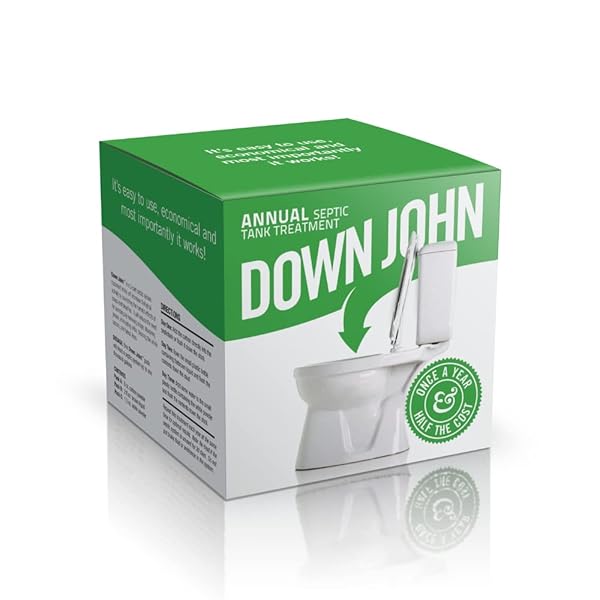 DOWN JOHN Down John Once A Year Septic Tank Treatment 1 Year Supply 3 Part Concentrate Live Bacteria Carbon Enzyme Odor Neutralizer Cleans Septic Lines