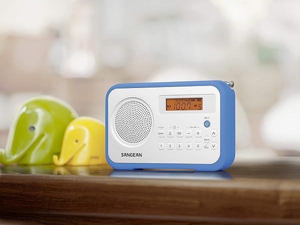 Sangean Buy Sangean PR-D18BU Portable AM/FM Digital Radio - White/Blue with Protective Bumper - View 3 of 4