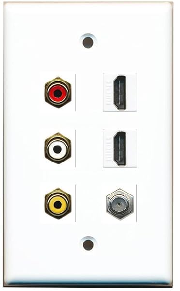 RiteAV Wall Plate: 3 RCA, 2 HDMI & 1 Coax Cable TV Port - White for Easy Connectivity