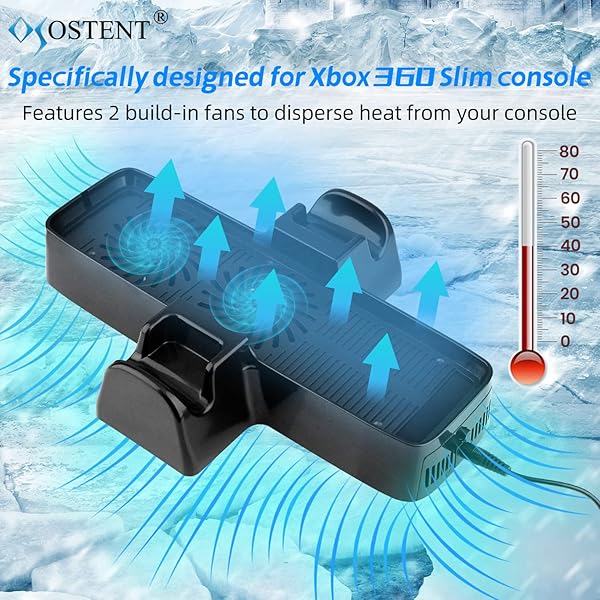 OSTENT OSTENT 3-in-1 USB Cooling Fan & Controller Stand for Xbox 360 Slim - Enhance Gaming Experience - View 4 of 8