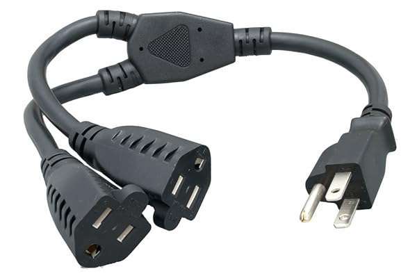 Cablelera Buy Cablelera Power Cord Extension & Splitter - NEMA 5-15P to 2 NEMA 5-15R, 16 AWG, 13A, 125V - Durable Black Cable - View 2 of 5