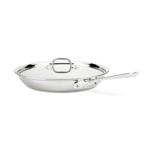 All-Clad All-Clad D3 12 Inch Stainless Steel Frying Pan with Lid Professional Cookware Induction Oven Safe 600F Skillet Silver