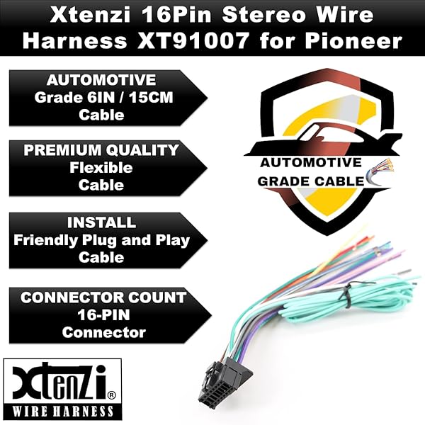 Xtenzi Xtenzi 16Pin Car Radio Power Wire Harness for Pioneer AVIC Models - XT91007 Connector - View 4 of 10