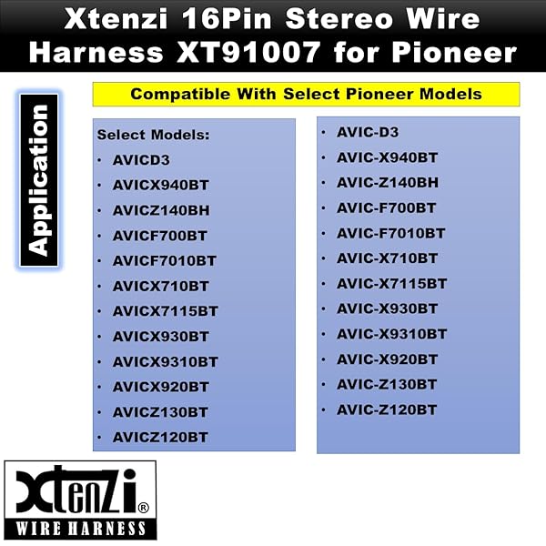 Xtenzi Xtenzi 16Pin Car Radio Power Wire Harness for Pioneer AVIC Models - XT91007 Connector - View 5 of 10
