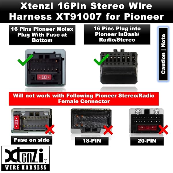 Xtenzi Xtenzi 16Pin Car Radio Power Wire Harness for Pioneer AVIC Models - XT91007 Connector - View 6 of 10
