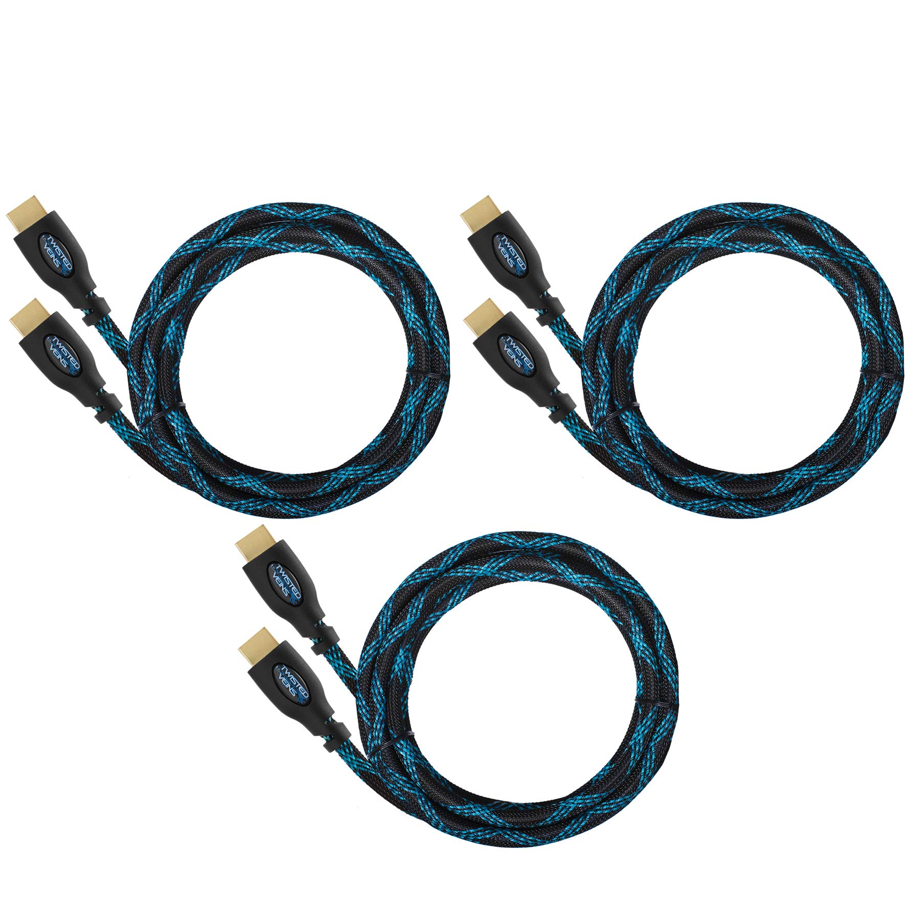 Twisted Veins High Speed HDMI Cables 3 Pack 3ft with Right Angle Adapter and Velcro Ties Supports Ethernet 3D Audio Return - View 2 of 9