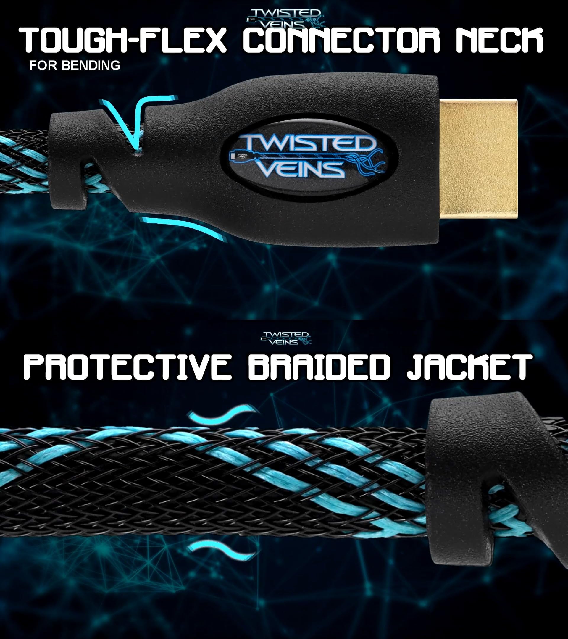 Twisted Veins High Speed HDMI Cables 3 Pack 3ft with Right Angle Adapter and Velcro Ties Supports Ethernet 3D Audio Return - View 6 of 9