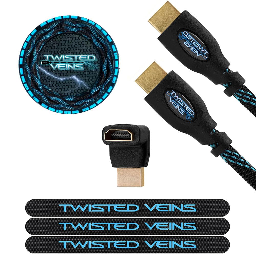 Twisted Veins High Speed HDMI Cables 3 Pack 3ft with Right Angle Adapter and Velcro Ties Supports Ethernet 3D Audio Return - View 9 of 9