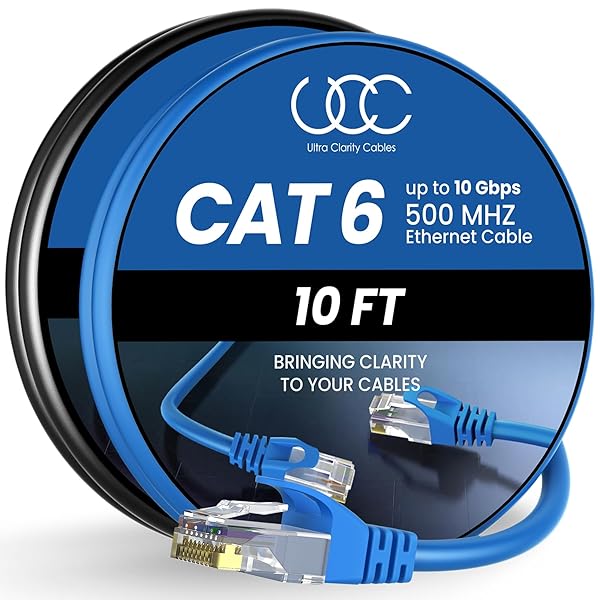 Ultra Clarity Cables Cat 6 Ethernet Cable 10 Ft 2 Pack - High Speed 10Gbps Indoor/Outdoor LAN Cable for Router, Modem, PS4/5 - Blue & Black