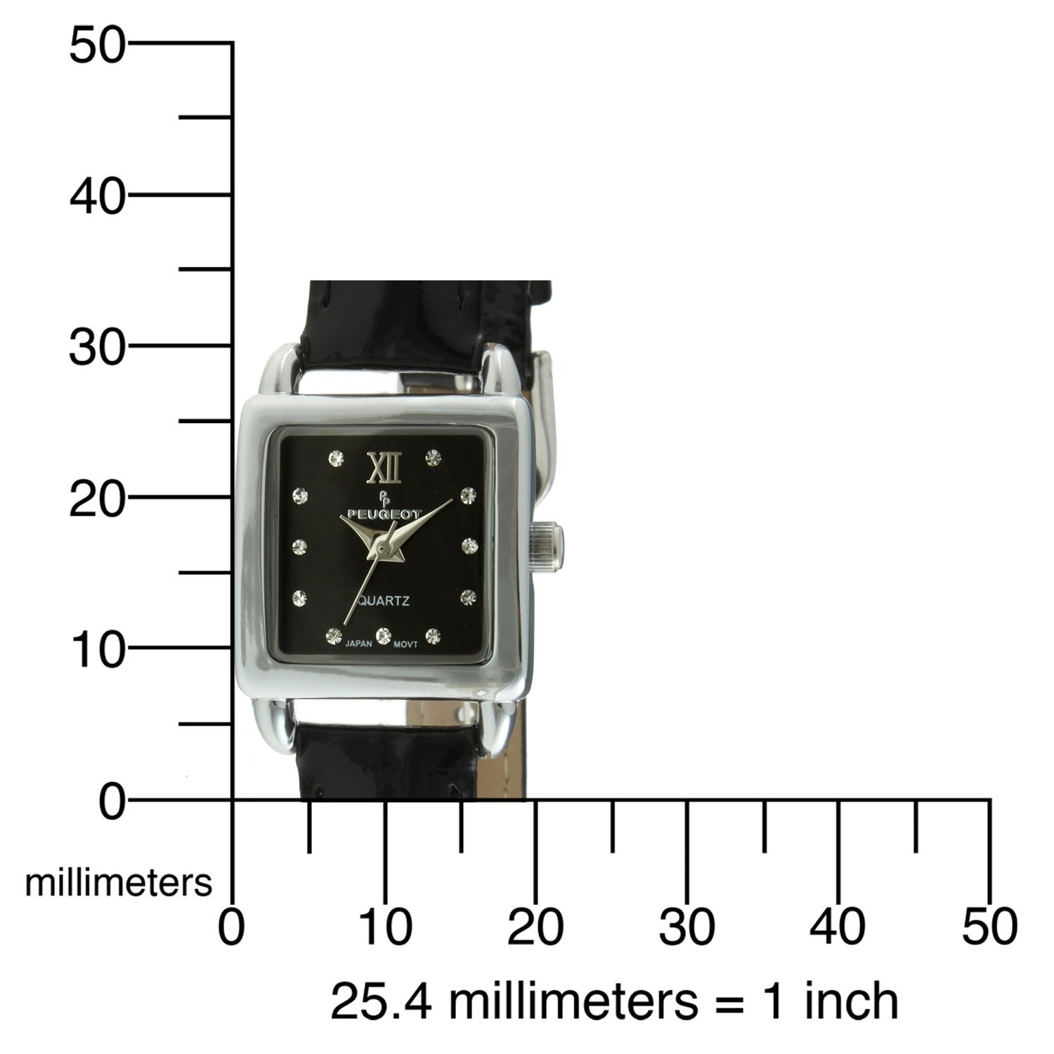 Peugeot Peugeot Women's 3034BK Mini Square Watch: Silvertone Crystal & Black Dial Leather Style - View 5 of 9