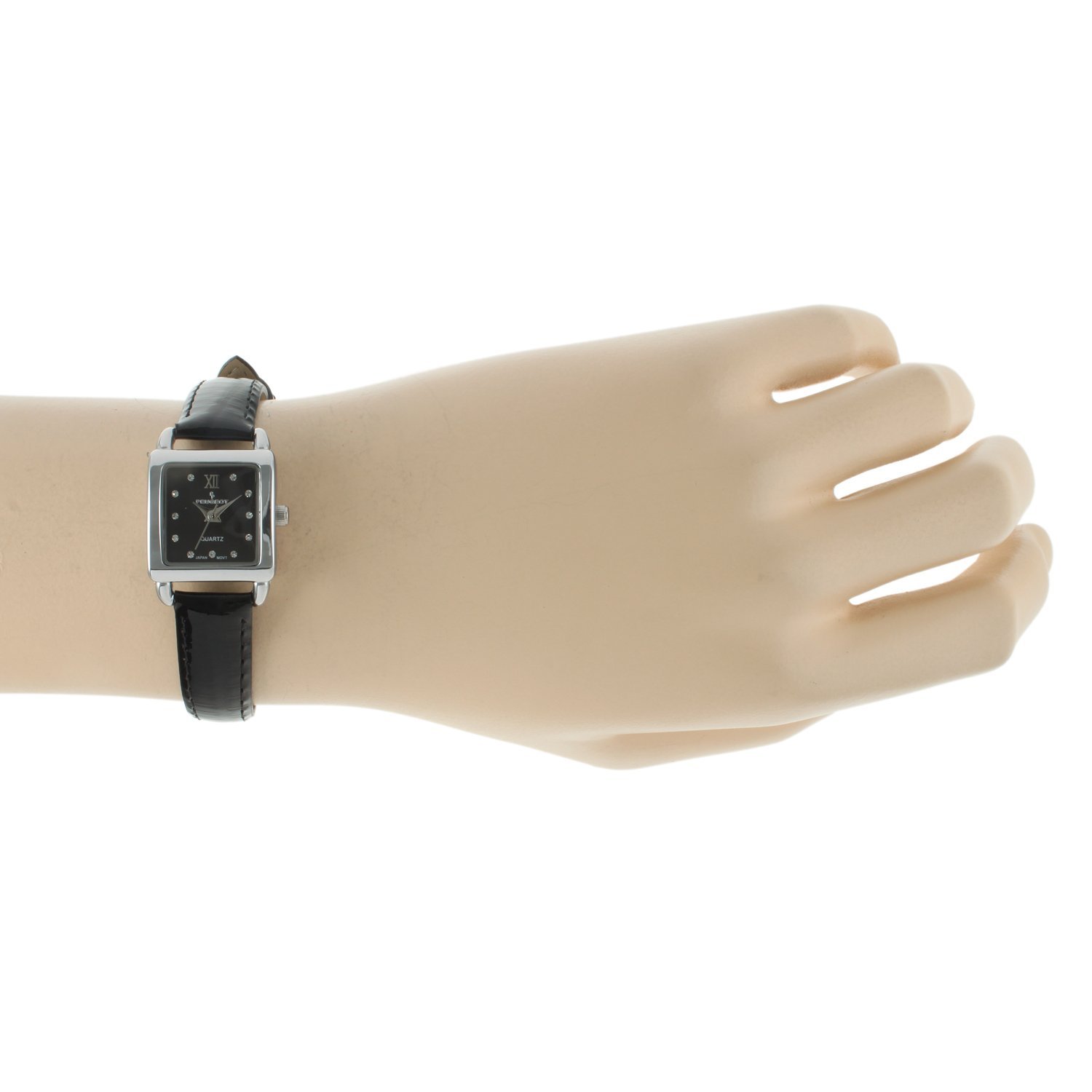 Peugeot Peugeot Women's 3034BK Mini Square Watch: Silvertone Crystal & Black Dial Leather Style - View 6 of 9