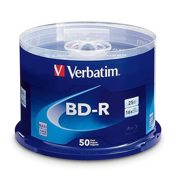 Verbatim BD-R 25GB 16X Blu-ray Discs - 50 Pack Spindle for High-Quality Recording