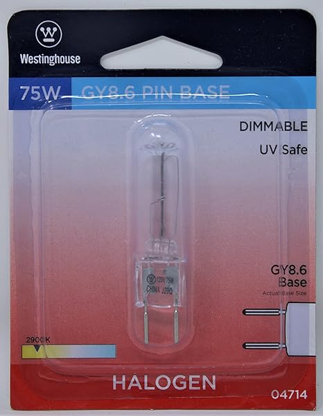 Westinghouse Westinghouse 0471400 Halogen Light Bulb 75W T4 GY8.6 Base - 1500 Hr, 1050 Lm, 120V - 6-Pack