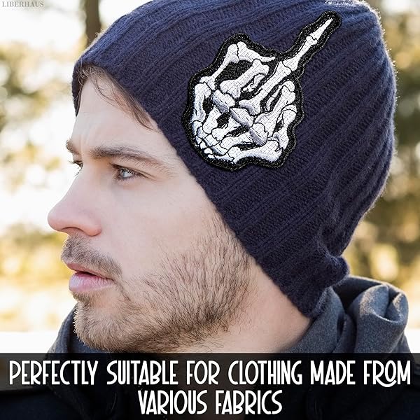 LIBERHAUS Skeleton Middle Finger Iron-On Patches for Jackets & Vests - Ghost Rider Motorcycle Club Embroidery - View 7 of 10