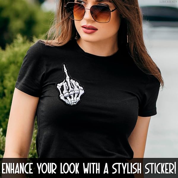 LIBERHAUS Skeleton Middle Finger Iron-On Patches for Jackets & Vests - Ghost Rider Motorcycle Club Embroidery - View 8 of 10