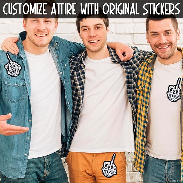 LIBERHAUS Skeleton Middle Finger Iron-On Patches for Jackets & Vests - Ghost Rider Motorcycle Club Embroidery - View 9 of 10