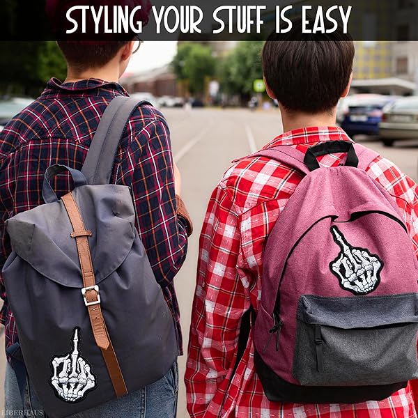 LIBERHAUS Skeleton Middle Finger Iron-On Patches for Jackets & Vests - Ghost Rider Motorcycle Club Embroidery - View 10 of 10