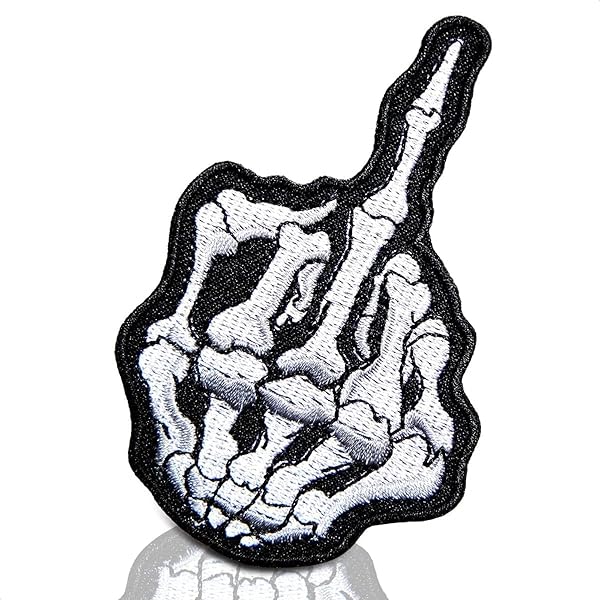 LIBERHAUS Skeleton Middle Finger Iron-On Patches for Jackets & Vests - Ghost Rider Motorcycle Club Embroidery - View 2 of 10