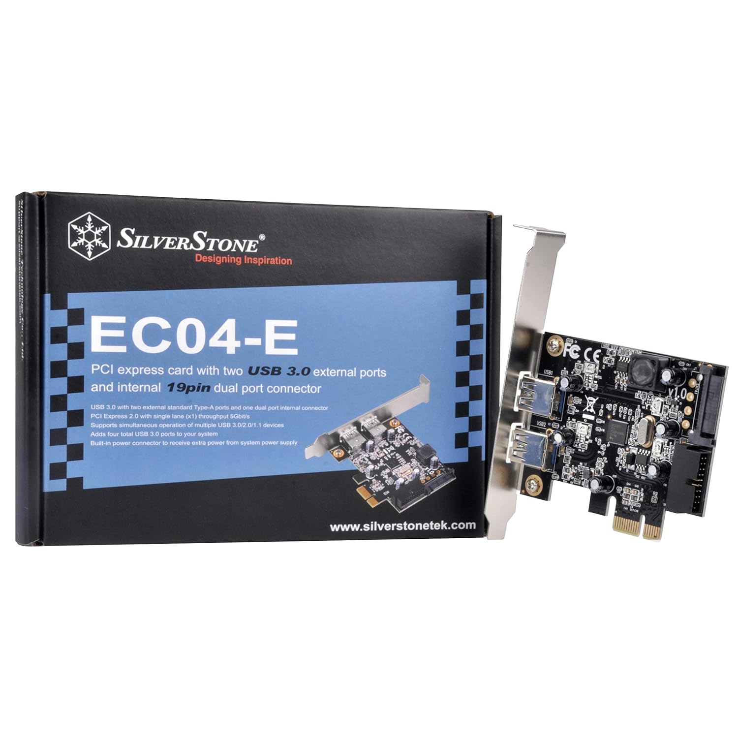 SilverStone Silverstone Tek PCI Express Card USB 3.0 Dual Port Connector for Fast Data Transfer and Connectivity EC04-E - View 4 of 7