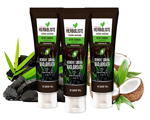 TWIN LOTUS Twin Lotus Active Charcoal Toothpaste Herbal Triple Action 100g Pack of 3 for Whiter Teeth and Fresh Breath