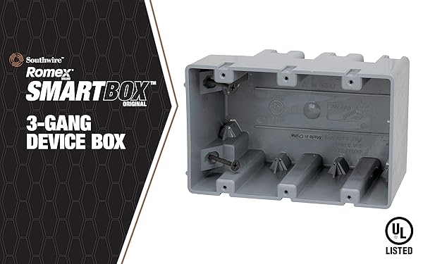 Southwire Southwire MSB3G 3-Gang PVC Electrical Box with Heavy Duty Mounting Screws - Adjustable Depth, 42lb Capacity - View 3 of 8