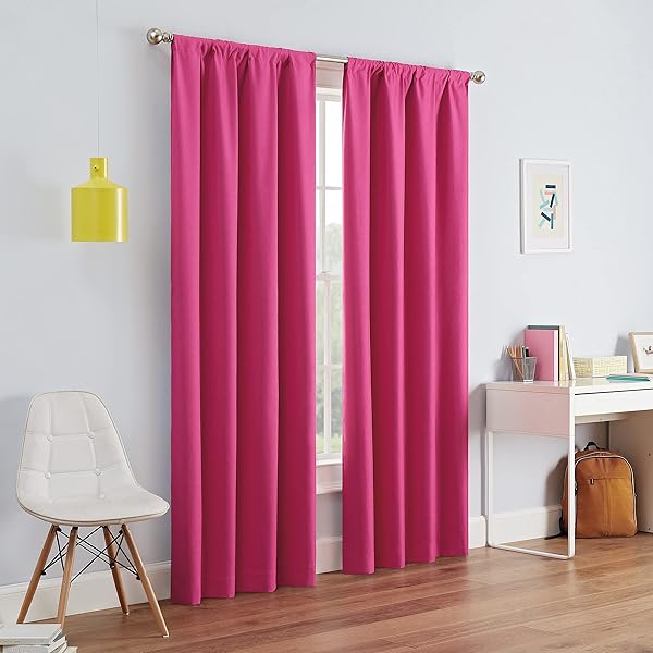 Eclipse ECLIPSE Kendall Modern Blackout Thermal Rod Pocket Window Curtain 42 X 54 Raspberry for Bedroom or Living Room