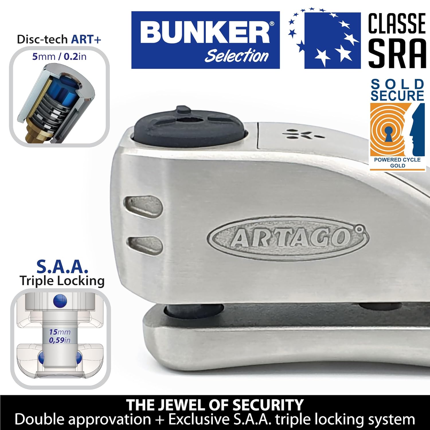 Artago ARTAGO 32 Advanced Disc Lock with Alarm 120dB and SAA Triple Locking for Motorcycle Anti-Theft Security - View 2 of 9