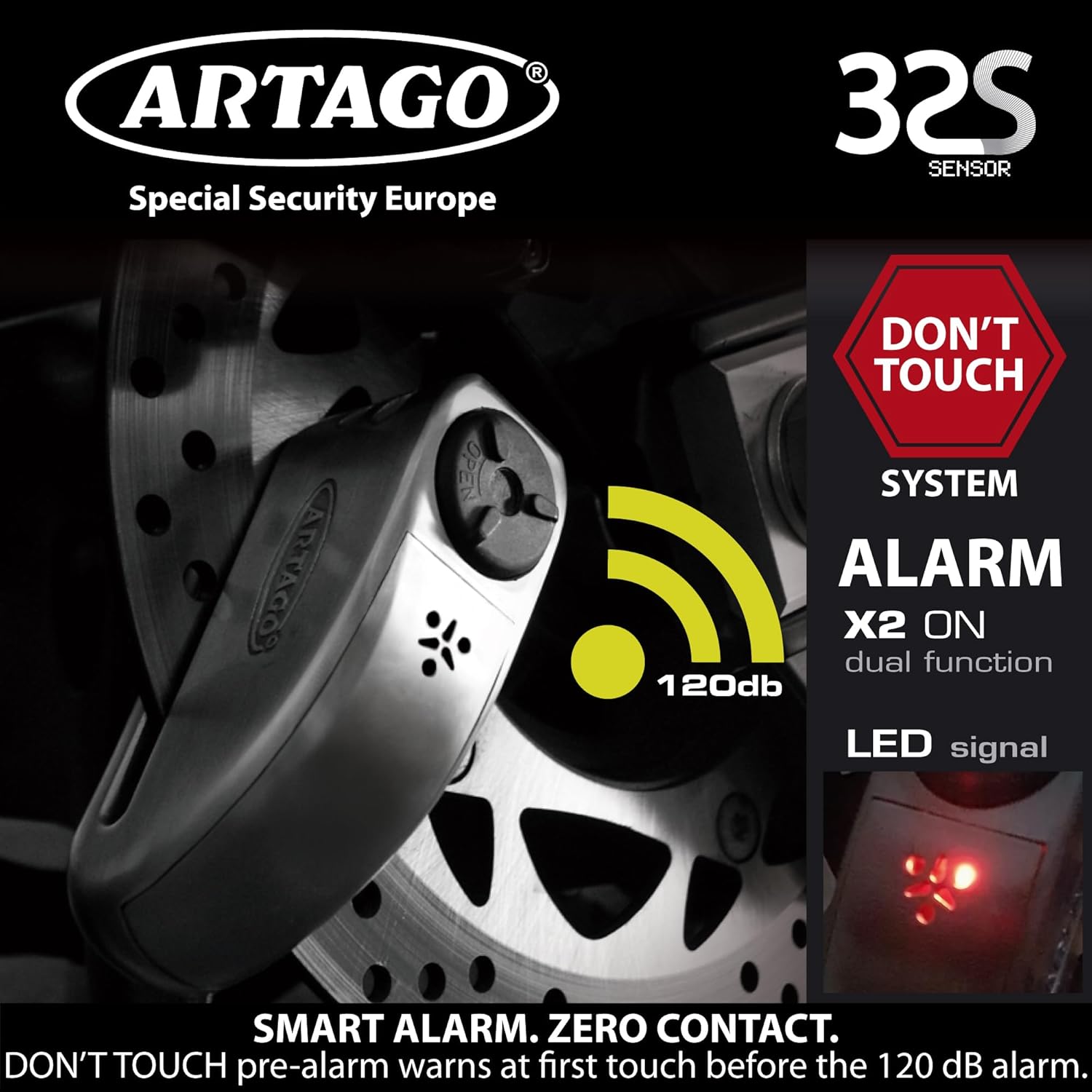 Artago ARTAGO 32 Advanced Disc Lock with Alarm 120dB and SAA Triple Locking for Motorcycle Anti-Theft Security - View 3 of 9