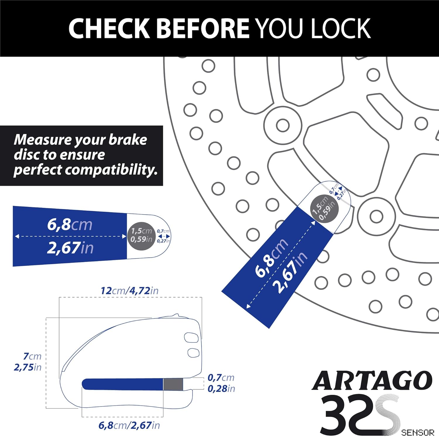Artago ARTAGO 32 Advanced Disc Lock with Alarm 120dB and SAA Triple Locking for Motorcycle Anti-Theft Security - View 8 of 9