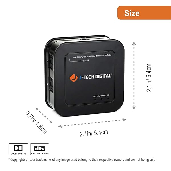 J-Tech Digital J-Tech Digital Optical Splitter 1x3: Toslink SPDIF Audio Splitter for LPCM2.0, DTS & Dolby Digital - Perfect for TV - View 3 of 6
