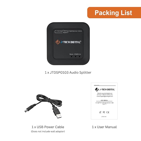J-Tech Digital J-Tech Digital Optical Splitter 1x3: Toslink SPDIF Audio Splitter for LPCM2.0, DTS & Dolby Digital - Perfect for TV - View 6 of 6