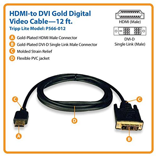 TRIPP LITE Tripp Lite 12-ft HDMI to DVI Cable - High-Quality Digital Monitor Adapter (HDMI to DVI-D M/M) in Black - View 3 of 3