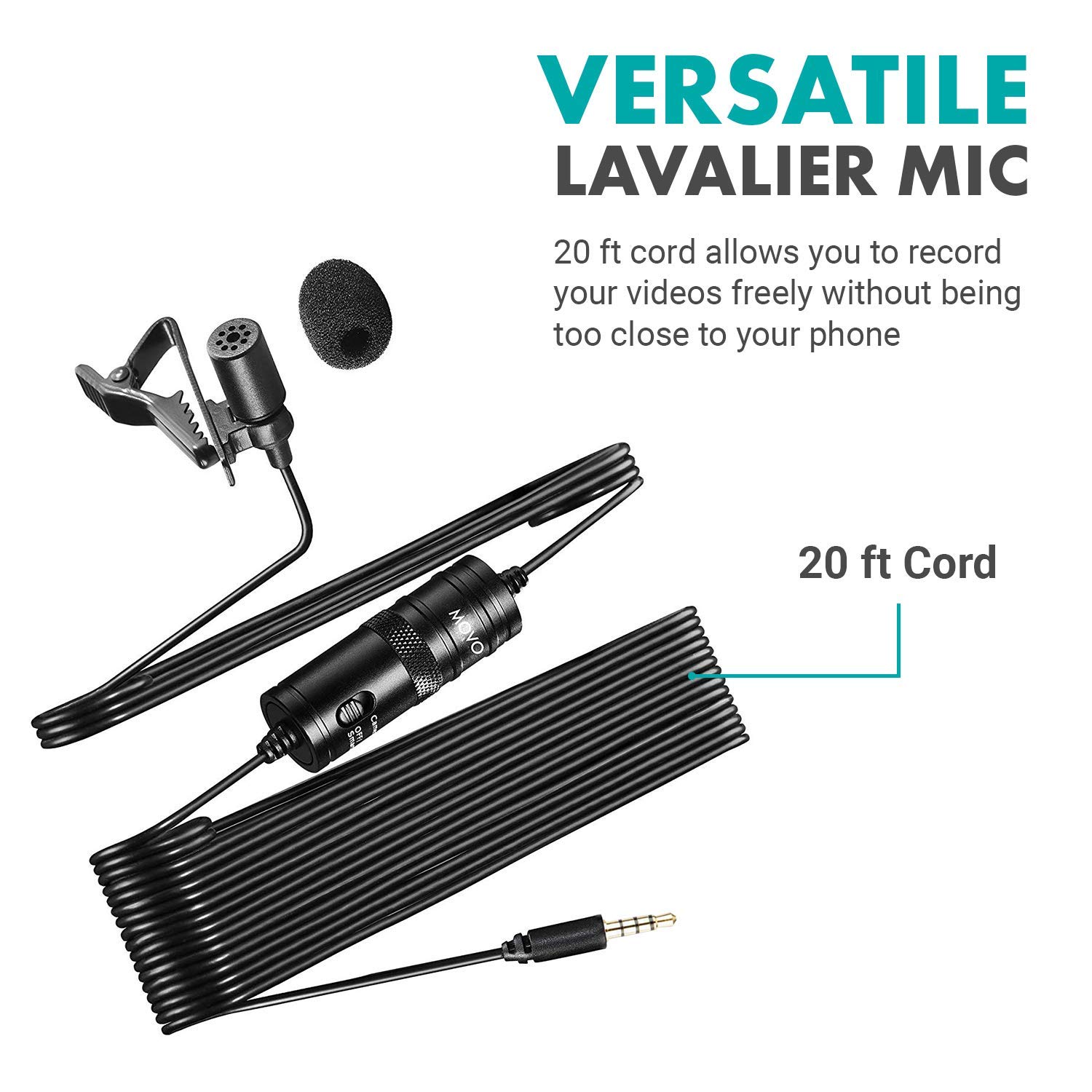 Movo Movo LV1 Lavalier Lapel Microphone for Cameras Smartphones Ideal for Filming Podcast Vlogging YouTube Videos - View 3 of 7
