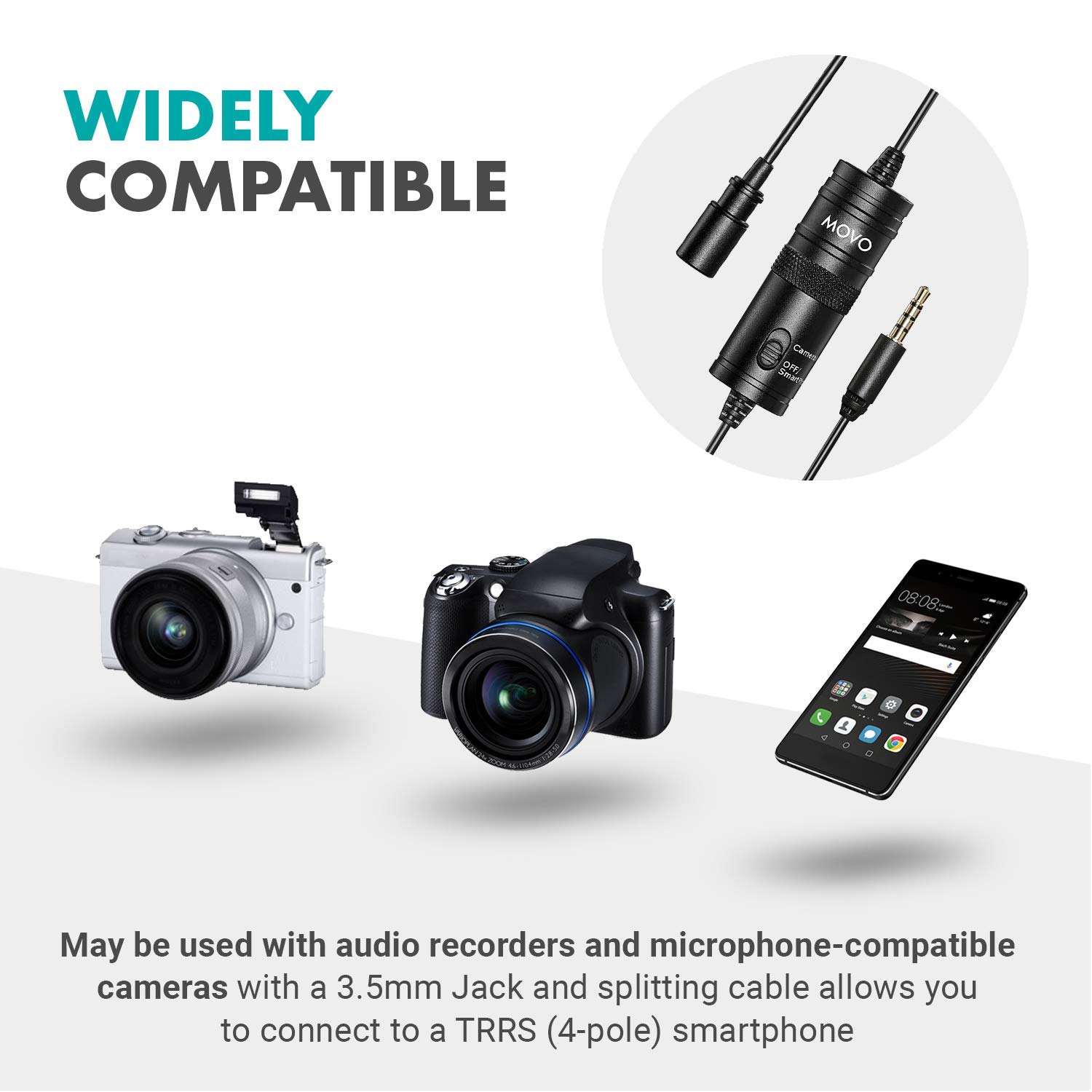 Movo Movo LV1 Lavalier Lapel Microphone for Cameras Smartphones Ideal for Filming Podcast Vlogging YouTube Videos - View 5 of 7