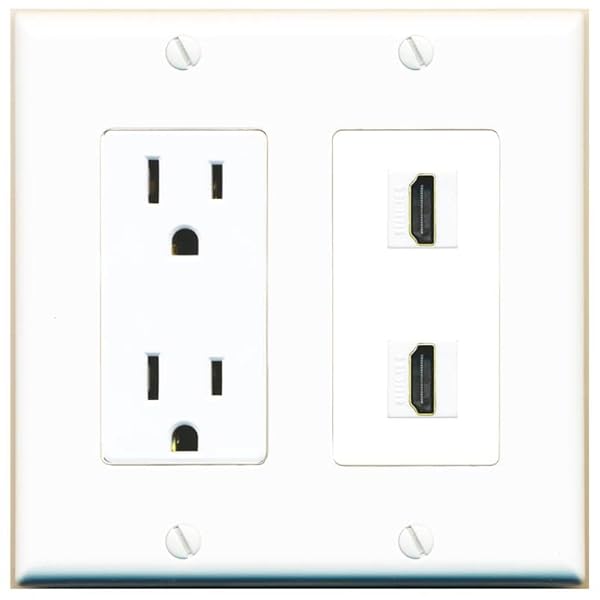 RiteAV 15 Amp Power Outlet 2 Port HDMI Decorative Wall Plate White
