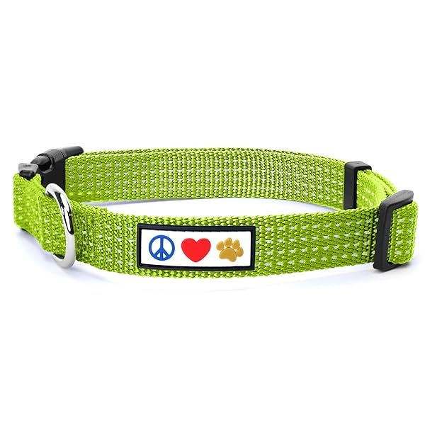 Pawtitas Pawtitas Reflective Adjustable Dog Collar for Medium Dogs Green Puppy Collar Durable and Safe