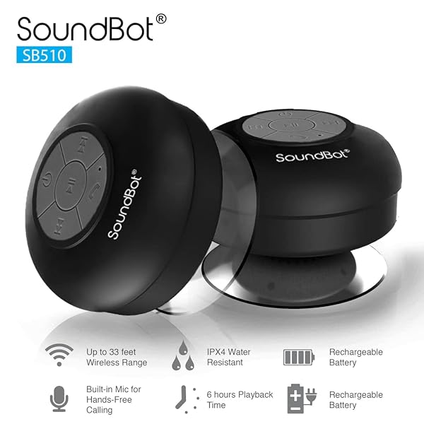 Soundbot Soundbot SB510 HD Bluetooth Shower Speaker: Water-Resistant, 6hrs Playtime, Handsfree Mic & Suction Cup - Perfect for Showers! - View 4 of 7
