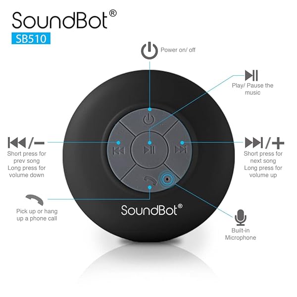 Soundbot Soundbot SB510 HD Bluetooth Shower Speaker: Water-Resistant, 6hrs Playtime, Handsfree Mic & Suction Cup - Perfect for Showers! - View 5 of 7