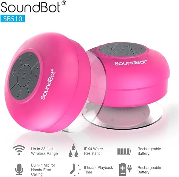 Soundbot Soundbot SB510 HD Bluetooth Shower Speaker: Water-Resistant, 6hrs Playtime, Handsfree Mic & Suction Cup - Perfect for Showers (Pink) - View 2 of 6