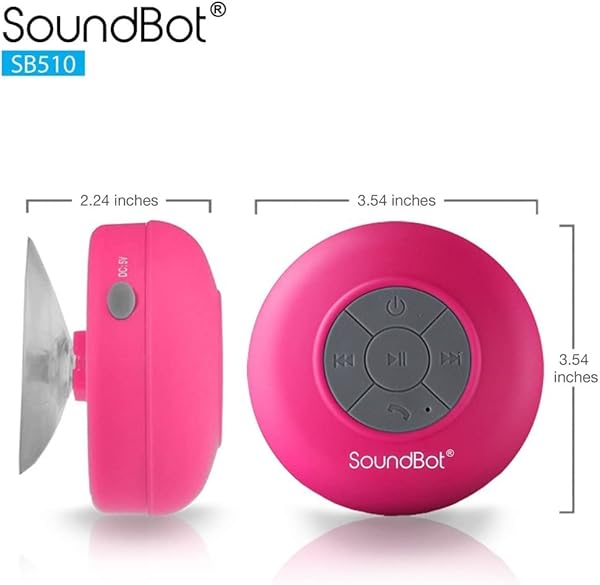 Soundbot Soundbot SB510 HD Bluetooth Shower Speaker: Water-Resistant, 6hrs Playtime, Handsfree Mic & Suction Cup - Perfect for Showers (Pink) - View 5 of 6