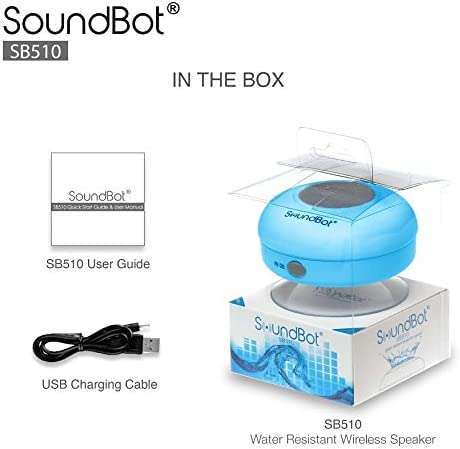 Soundbot SoundBot SB510 HD Water Resistant Bluetooth Shower Speaker, Handsfree Portable Speakerphone with Built-in Mic, 6hrs of Playtime, Control Buttons and Dedicated Suction Cup_Blue - View 4 of 9
