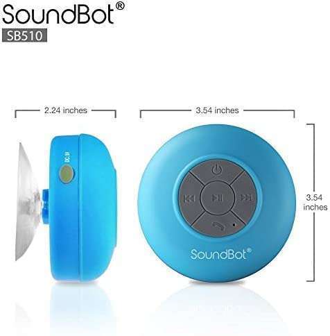 Soundbot SoundBot SB510 HD Water Resistant Bluetooth Shower Speaker, Handsfree Portable Speakerphone with Built-in Mic, 6hrs of Playtime, Control Buttons and Dedicated Suction Cup_Blue - View 5 of 9