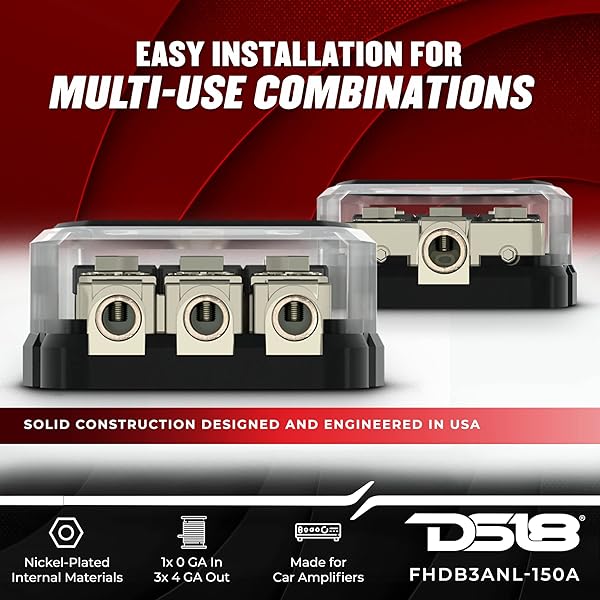 DS18 DS18 3ANL-150A Fuse Distribution Holder with 3x150A Fuses - Reliable ANL Power Solution - View 4 of 8